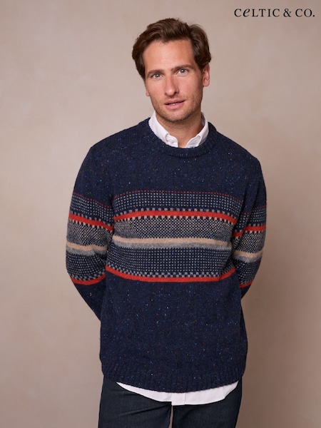 Blue - Regular Celtic & Co. Birdseye Statement Donegal Jumper