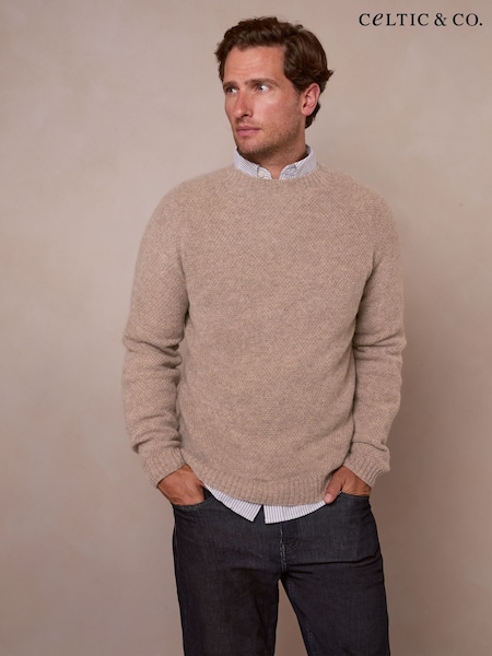 Natural - Regular Celtic & Co. Moss Stitch Crew Neck Jumper