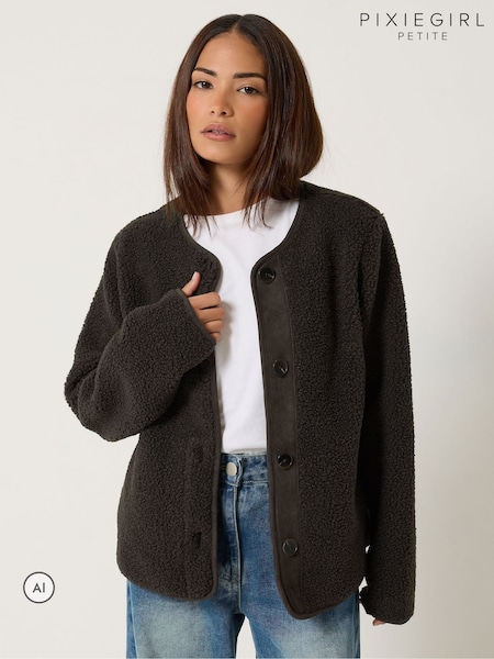 Brown - Pixiegirl Petite Borg Jacket