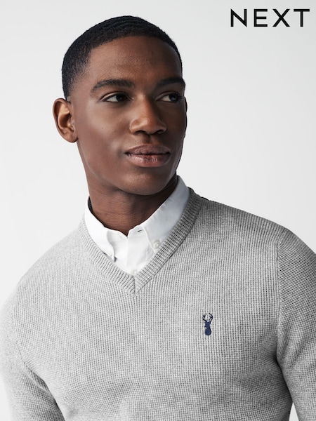 Grey Oxford V-Neck Regular Mock Shirt Jumper (241521) | £42