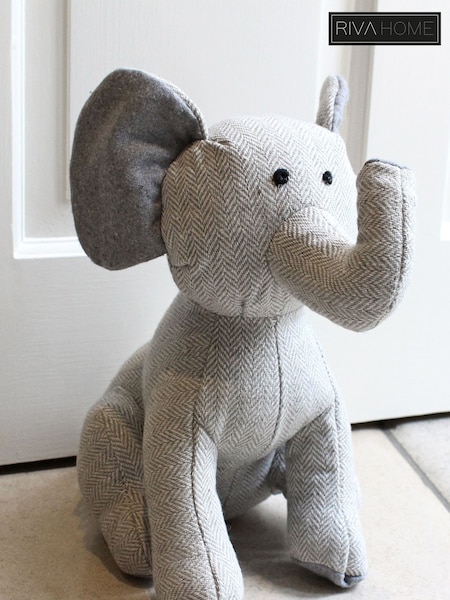 Riva Home Grey Paoletti Elephant Herringbone Novelty Door Stop (241737) | £17