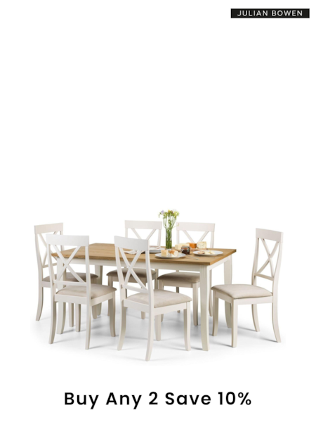 Julian Bowen Cream Davenport Dining Table and 6 Chairs Set (242174) | £680