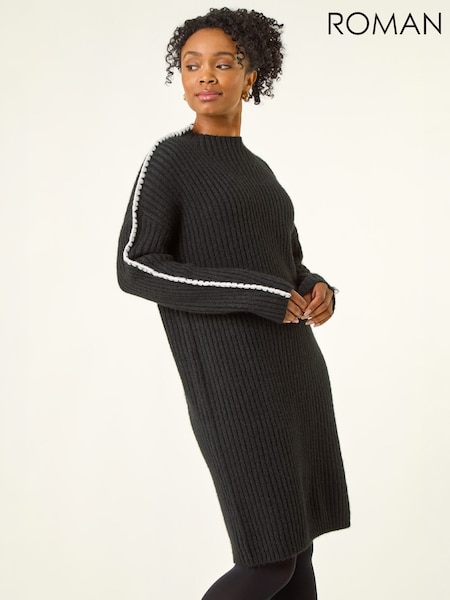 Black - Roman Petite Ribbed Knitted Dress