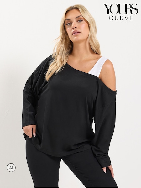 Black - Yours Curve 2 In 1 Long Sleeve Insert T-shirt