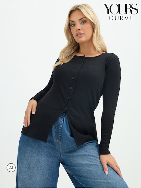 Black - Yours Curve Limited Long Sleeve Button Top