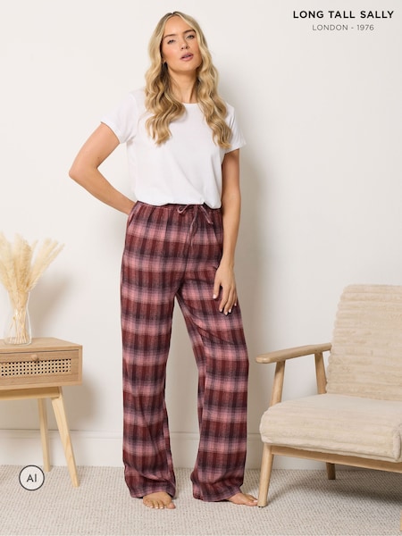 Pink - Long Tall Sally Check Cotton Wide Leg Pyjamas Bottoms