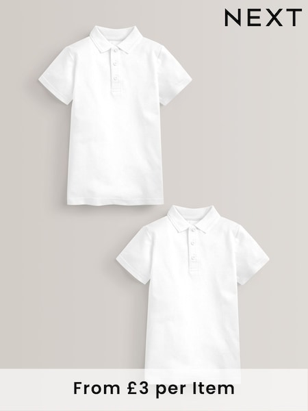 White Easy Fastening School 100% Cotton Polo Shirts 2 Pack (3-16yrs) (243004) | £6 - £12