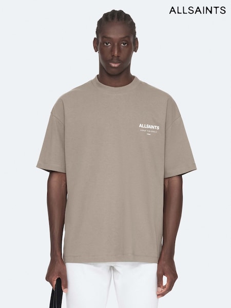 Cream - Regular Allsaints Underground Oversized Cotton Crew Neck T-shirt