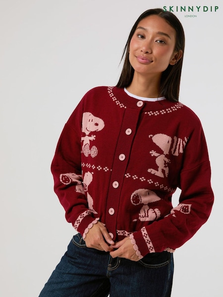 Red - Skinnydip Peanuts Snoopy Winter Knitted Cardigan