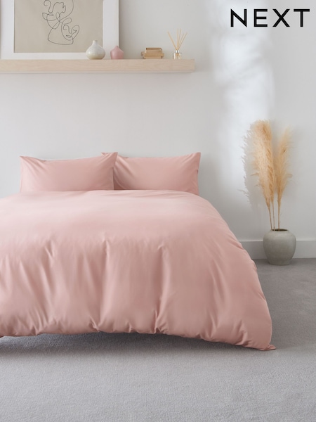 Pink Easy Care Polycotton Plain Duvet Cover and Pillowcase Set (243550) | £10 - £27