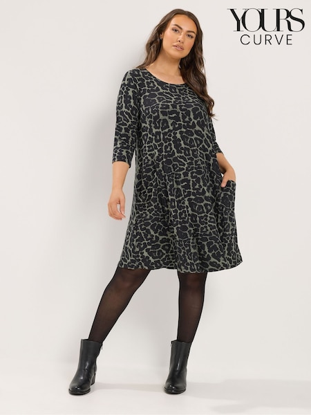 Green - Yours Curve Animal Drape Pocket Dress