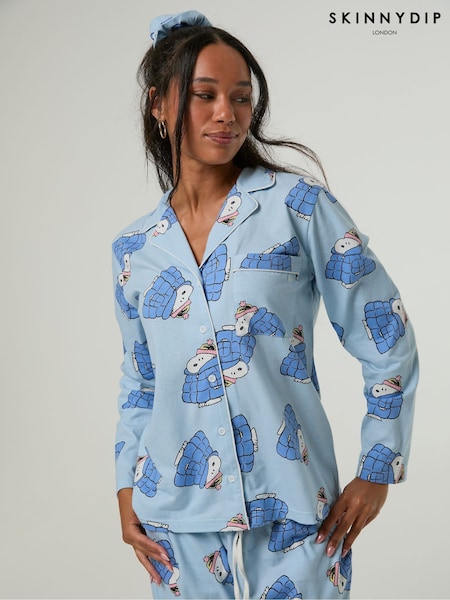 Blue - Skinnydip X Peanuts Snoopy Coat Pyjamas Set With Scrunchie