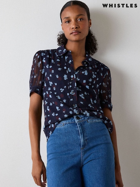 Blue - Whistles Mixed Dot And Flower Shirt