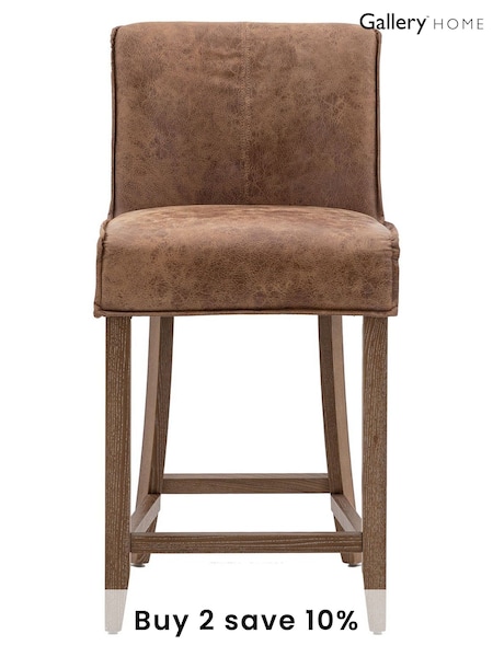 Gallery Home Brown Cory Leather Bar Stool Set of 2 (245259) | £528