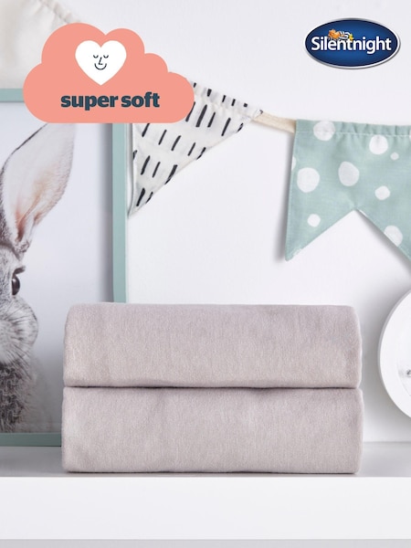 Silentnight 2 Pack Grey Kids Safe Nights Cot 100% Cotton Fitted Sheets (245300) | £17