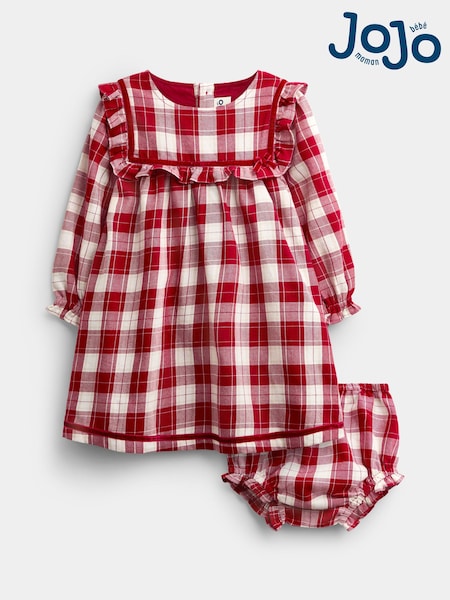 Burgundy Red Tartan - Jojo Maman Bébé Baby Dress & Knickers Set