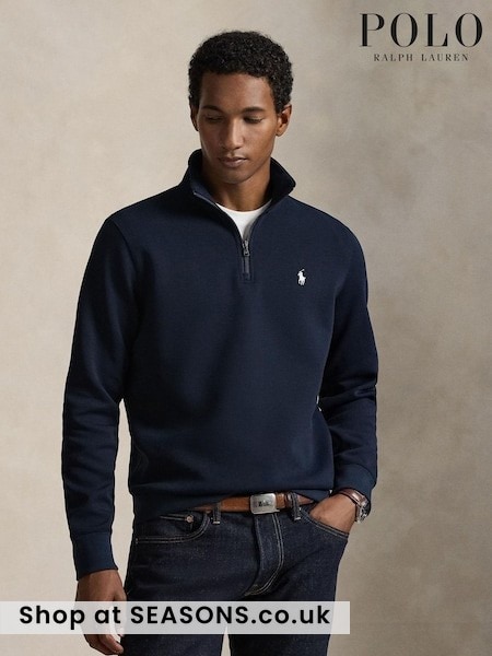 Navy - Regular Polo Ralph Lauren Double Knit Tech Quarter Zip Sweatshirt