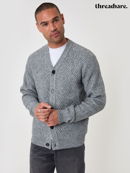 Grey - Regular Threadbare Textured Stitch V-neck Cardigan