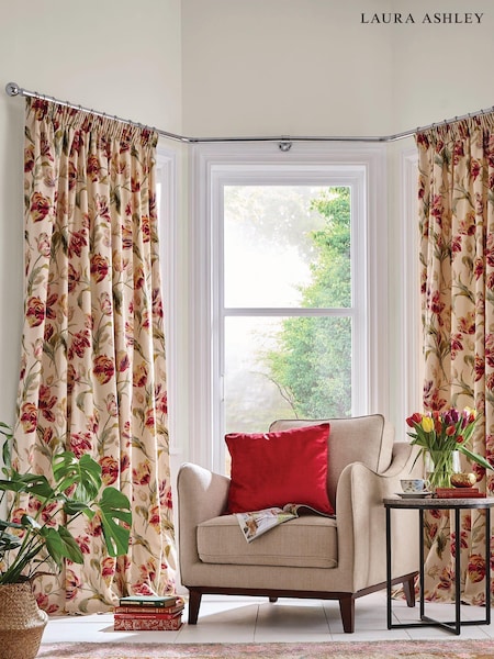 Laura Ashley Cranberry Red Gosford 100% Cotton Pencil Pleat Pencil Pleat Curtains (246488) | £45 - £120