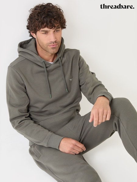 Grey/Green - Overhead Threadbare Zip Through Hoodie