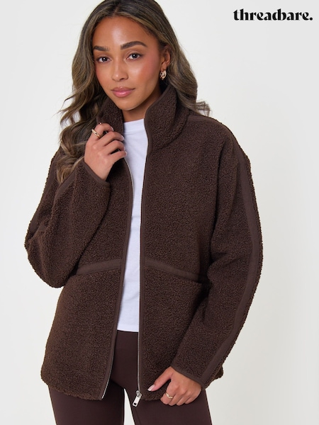Brown - Threadbare Contrast Binding Funnel Neck Fleece