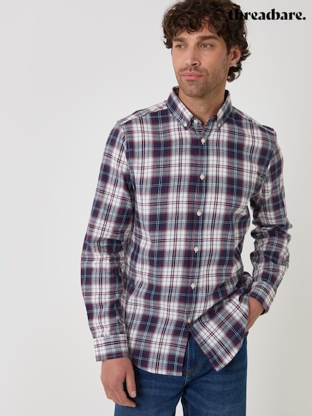 Blue/White - Regular Threadbare Brushed Cotton Flannel Shirt