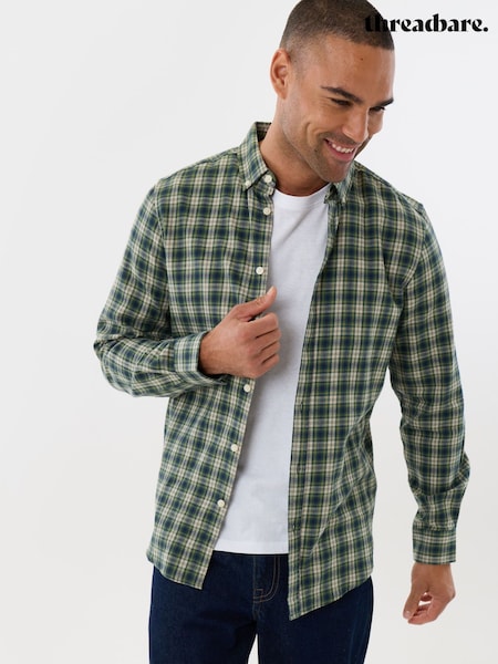 Green - Regular Threadbare Brushed Cotton Flannel Shirt