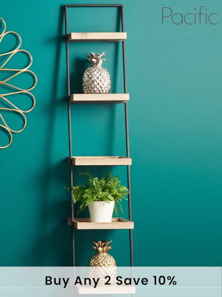 Pacific Natural Wood Veneer And Black Metal 5 Shelf Unit (247034) | £240