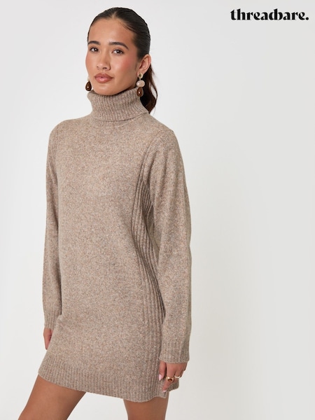 Natural - Threadbare Turtle Neck Mini Jumper Dress