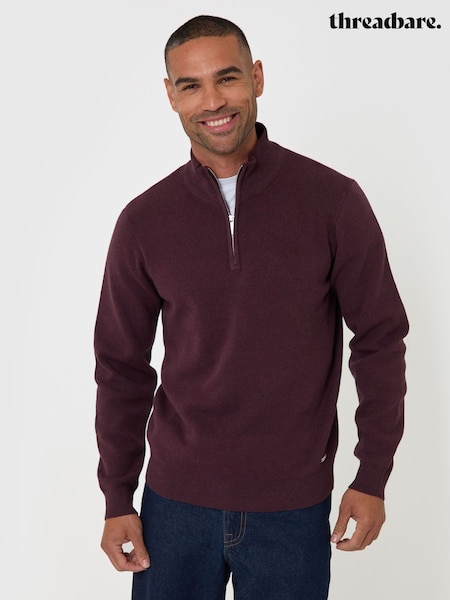 Red - Regular Threadbare Cotton Blend Knitted Quarter Zip Jumper