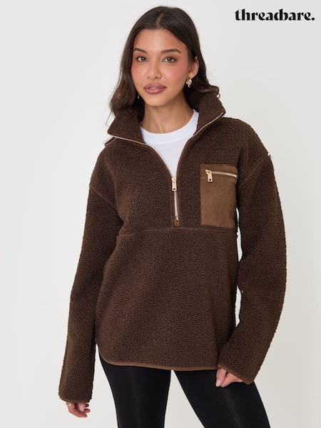 Brown - Threadbare Half Zip Borg Fleece