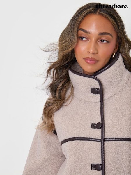 Brown - Threadbare Tab Detail Funnel Neck Fleece