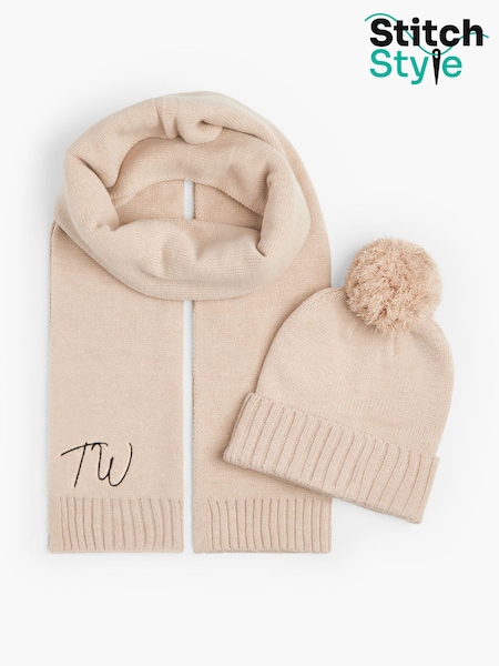 Cream - Personalised Hat & Scarf Set By Stitch Style