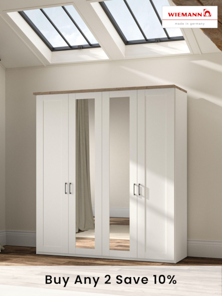Wiemann White Truro 4 Door Wood and Mirror Semi Fitted Wardrobe (247651) | £1,325