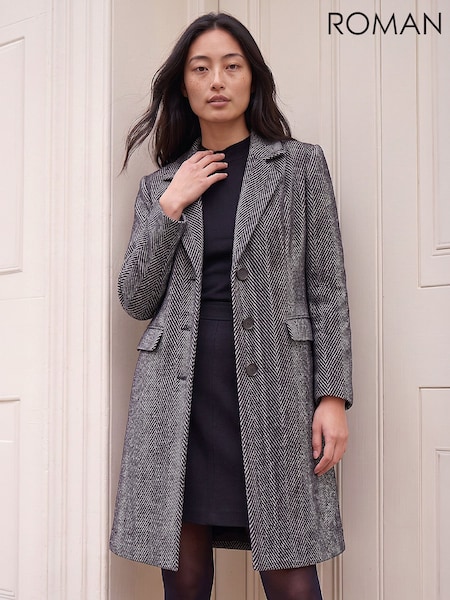 Black - Roman Petite Herringbone Smart Coat