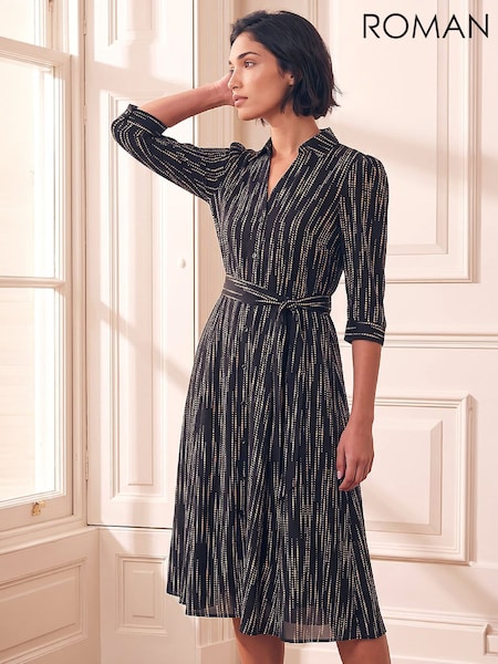 Black - Roman Petite Abstract Shirt Dress