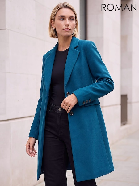 Teal Blue - Roman Tailored Single Breasted Coat