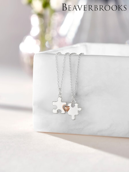 Beaverbrooks Sterling Silver Ladies & Childrens Jigsaw Necklace Set (248960) | £125