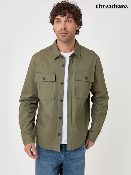 Green - Regular Threadbare Cotton Twill Shacket With Pockets