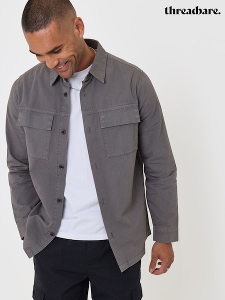 Grey - Regular Threadbare Cotton Patch Pocket Shacket