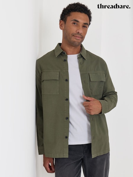 Green - Regular Threadbare Cotton Patch Pocket Shacket