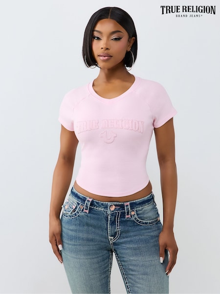 Pink - True Religion Embroidered Washed Rib Baby T-shirt