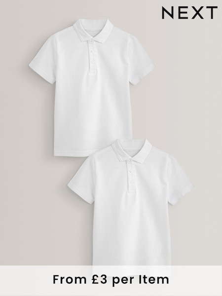 White Regular Fit Cotton School Short Sleeve 100% Cotton Polo Shirts (3-16yrs) (250111) | £6 - £12