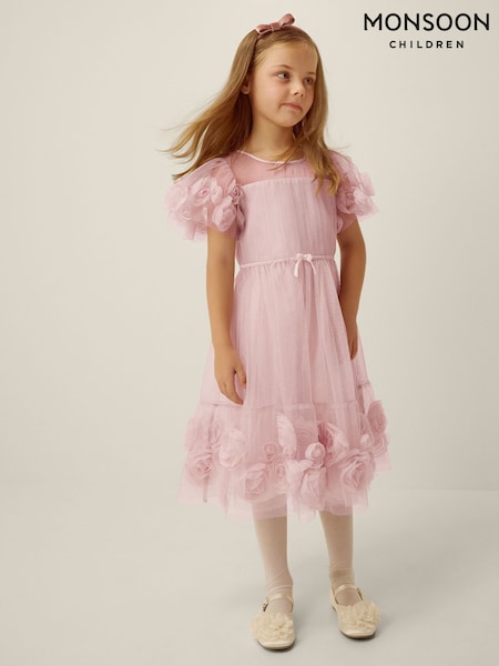 Pink - Monsoon Remi Rose Appliqué Glitter Party Dress