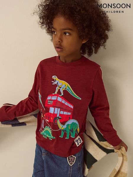 Red - Monsoon London Dinosaur Long Sleeve Top