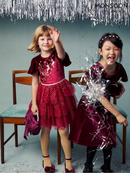 Red - Monsoon Christmas Reindeer Disco Dress