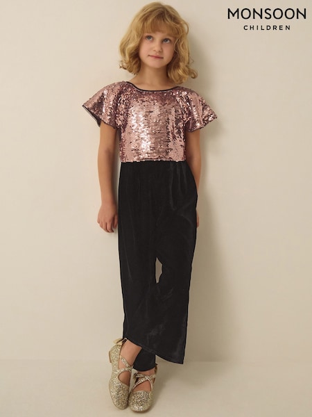 Pink - Monsoon Sally Sequin Velvet Jumpsuit