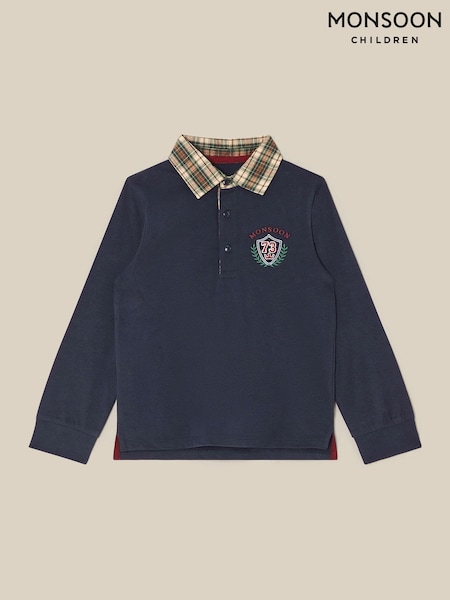 Blue - Monsoon Check Collar T-shirt