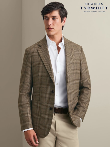 Brown - Regular Charles Tyrwhitt Check Italian Luxury Slim Fit Jacket