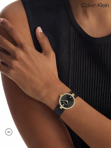 Black - Calvin Klein Gleam Leather Watch